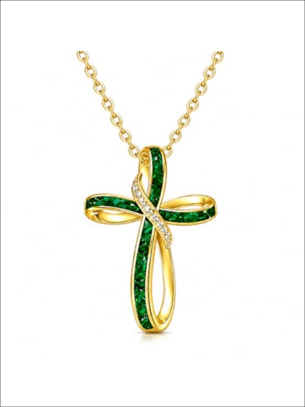 14k Gold Plated Malachite Cross Necklace Zircon Faith Pendant
